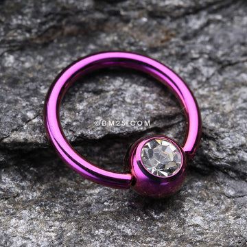 Colorline PVD Gem Ball Captive Bead Ring-Purple/Clear